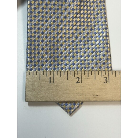 Michael Kors Blue Yellow Pastel Micro Check Silk Tie - Picture 7 of 9